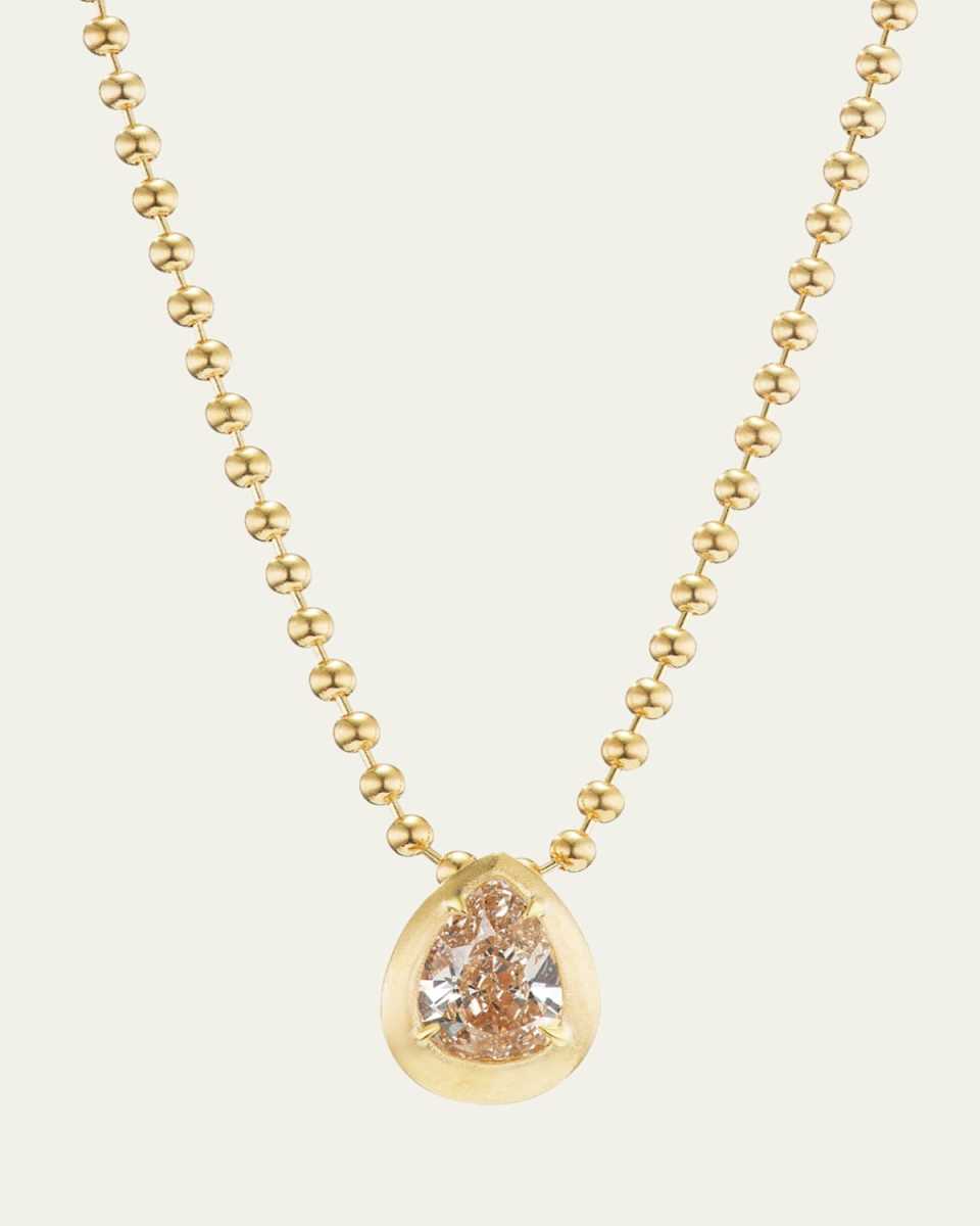 18K Yellow Diamond Pear and Ball Chain Necklace